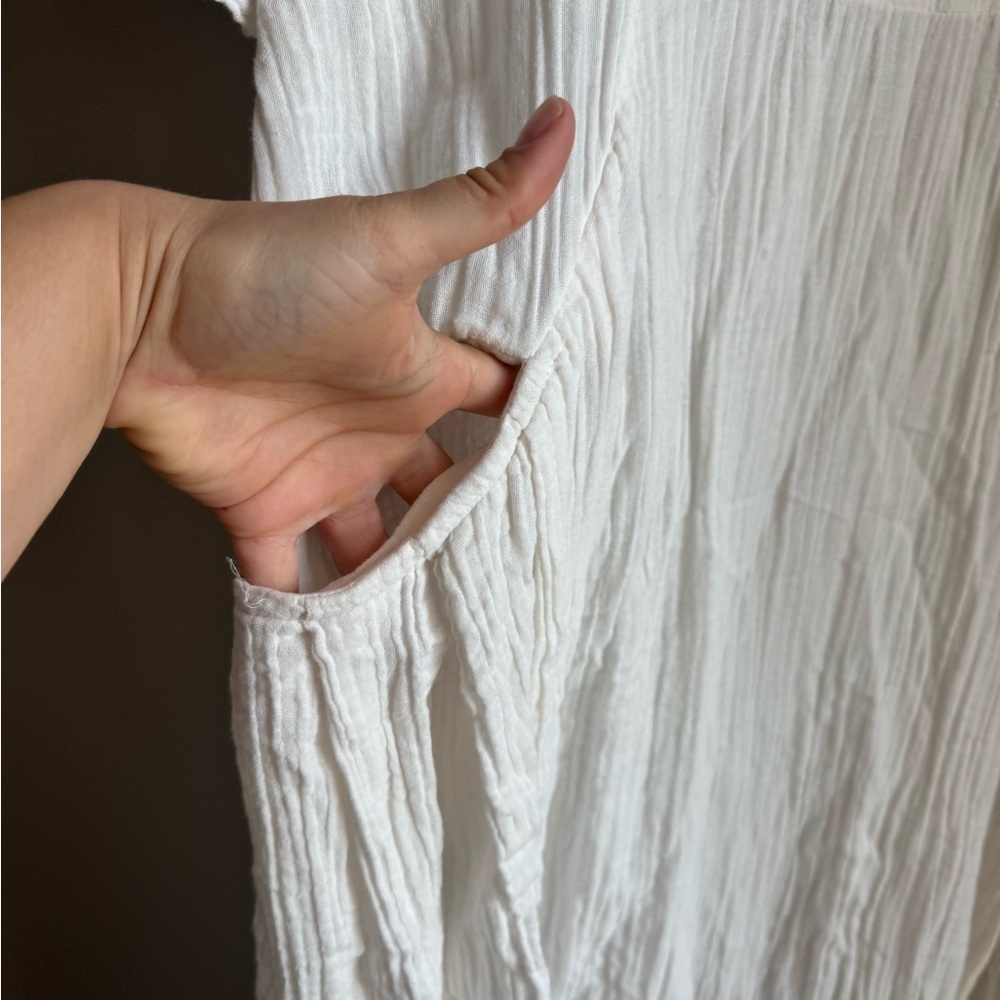Free People Gauze Cotton Babydoll Dress XS White Boho Cottagecore Euro Summer - Picture 4 of 6